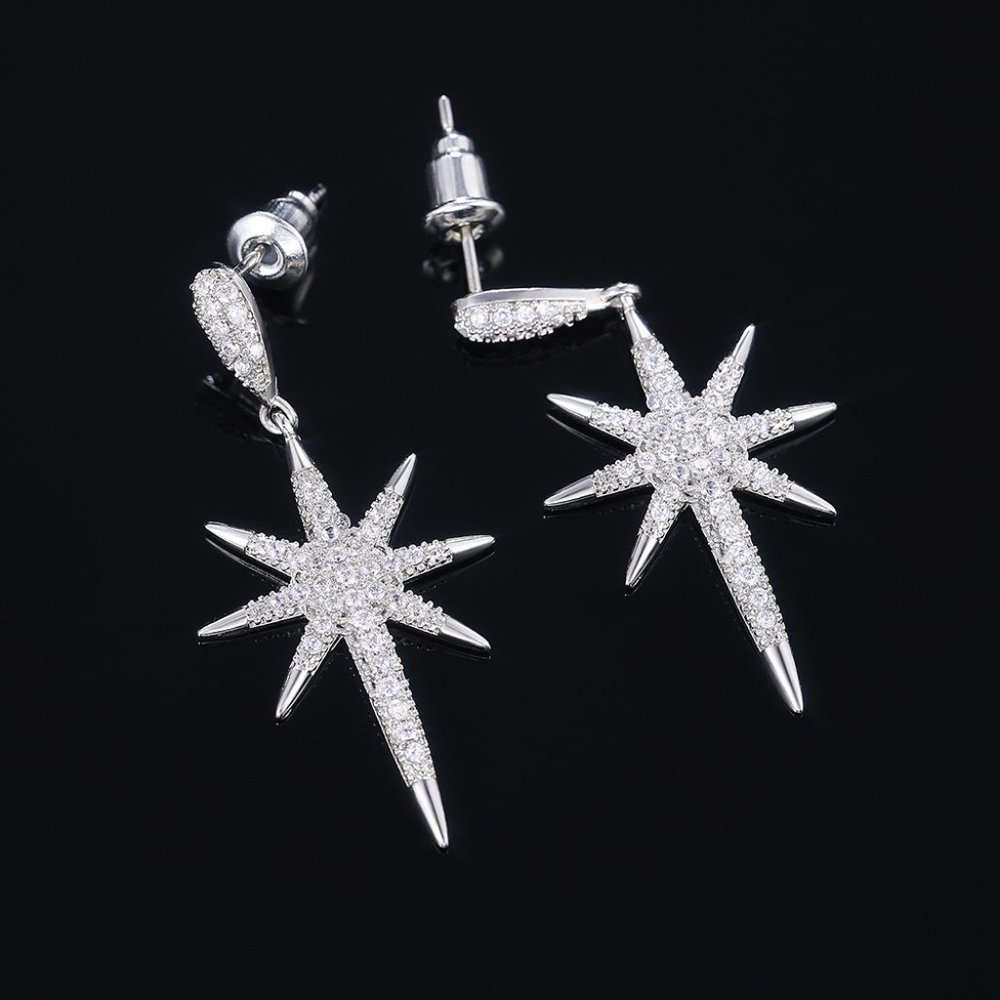 NEW Silver Diamond North Star Drop Earrings - Picture 3 of 9